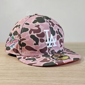 New Era Los Angeles Dodgers Duck Camo Hat Cap 59Fifty Brown Tan 1988 7 1/4 New